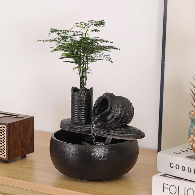 Andady Ceramic Tabletop Fountain Water Feature Fall Indoor and Outdoor Decoration (Black Pot A150) - Image 1